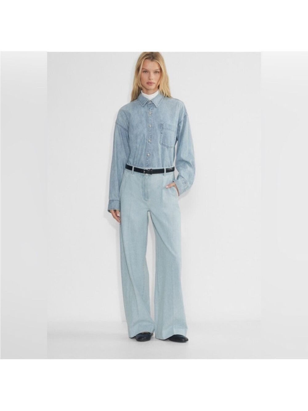 Aritzia Babaton Meetup Wide Leg Beach Blue Denim Pants, size 10